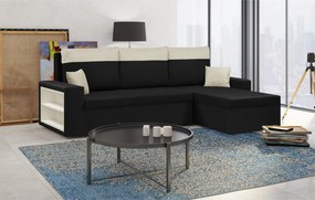 PAVEL Kinyitható sarokkanapé Fekete/krém