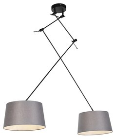 Függőlámpa fekete lenvászon árnyékolóval sötétszürke 35 cm 2-lámpás - Blitz