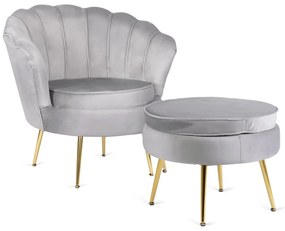 Elegáns Fotel Lábtartóval Szürke Bársony Kárpittal. GRAND