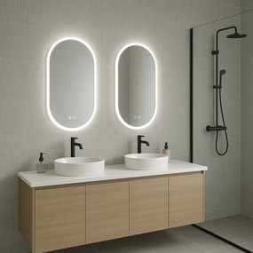 Erga Demi, ovális LED tükör 50x80cm, 3 színű fény, első világítás, páramentes fűtőbetét, ERG-V01-Demi-5080-CL