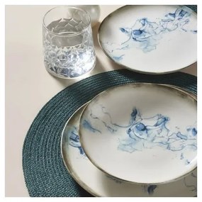 24 darabos étkészlet, fehér/kék, porcelán