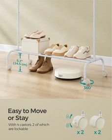 Ruhafogas kerekekkel és polccal, strapabíró fémváz, felhőfehér