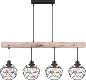 Globo 15416-4 Függeszték natúr fa és fekete fém kombinációval. LxBxH:850x180x1200, exkl. 4xE27 60W 230V