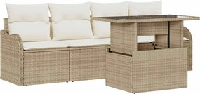vidaXL Kerti Kanapé Szett párnával párnával 5 pcs Bézs Poly Rattan