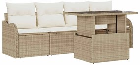 vidaXL Kerti Kanapé Szett párnával párnával 5 pcs Bézs Poly Rattan
