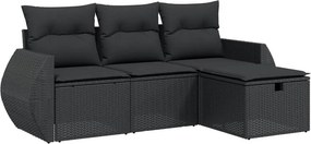 vidaXL 4 részes fekete polyrattan kerti ülőgarnitúra párnákkal