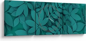 Kép - Türkiz levelek (órával) (90x30 cm)
