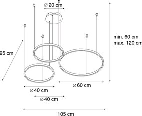 Fekete függőlámpa LED-del, 3 fokozatban szabályozható, 3-lámpás - Anello
