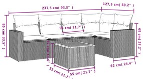 6 részes fekete polyrattan kerti ülőgarnitúra párnákkal