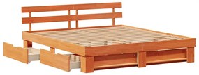 Ágykeret fejtámlával Viaszbarna 200 x 200 cm Tömör fenyőfa