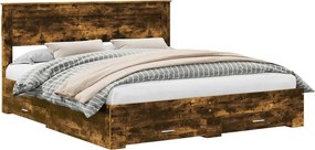 vidaXL Ágykeret fejtámlával fiókkal Füstölt tölgy 200 x 200 cm Faanyag