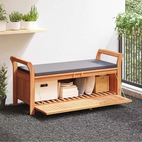 vidaXL tömör akácfa tárolópad párnával 126 cm