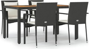 vidaXL 5 részes fekete polyrattan kerti étkezőgarnitúra párnákkal