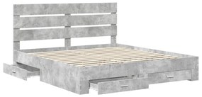 vidaXL Ágykeret fiókkal fejtámlával Beton Szürke 200 x 200 cm Faanyag