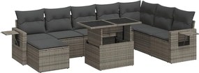 vidaXL 9 részes szürke polyrattan kerti ülőgarnitúra párnákkal