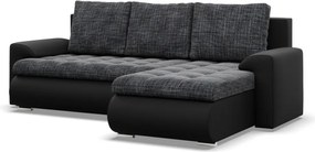 Tokio sarokkanapé, 2 ágyneműtartóval, fonott + műbőr, jobboldali, szürke - fekete