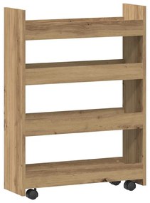 4 szintes kézműves tölgy színű szerelt fa keskeny tárolókocsi