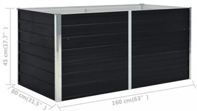vidaXL antracitszürke horganyzott acél kerti magaságyás 160x80x45 cm