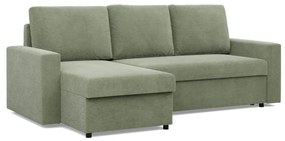 Zeus sarokkanapé, 2 ágyneműtartóval, egyenes kartámasz, kordbársony, univerzális oldal, hab töltet, zöld