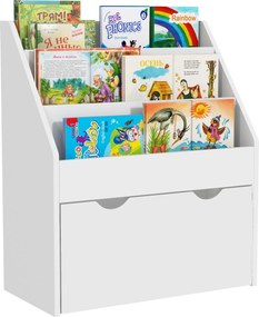 AIYAPLAY Gyermek Könyvespolc 3-8 Éveseknek 3 Polccal és Alsó Fiókkal, MDF Fa Játékpolc, 62.5x30x70 cm, Fehér | Aosom
