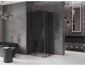 Mexen Velar Duo, zuhanykabin tolóajtóval 90 x 80 cm, 8mm szürke üveg, rózsaszín arany, 871-090-080-42-60