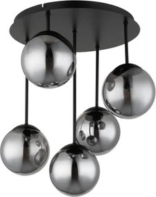 Globo 47441-5S Mennyezeti lámpa, fém matt fekete, füstszínű üveggolyók, ø: 380mm, M: 510mm, 5x E14 LED 25W 230V izzók nélkül