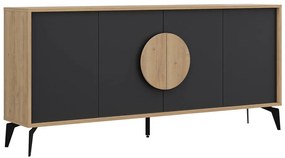 Fekete-natúr színű alacsony komód tölgyfa dekorral 180x82 cm Vae – Marckeric