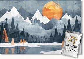 Fotótapéta Flizelina Tájkép Hegyek Erdő Fák Tó Hold 350x250 ragasztó