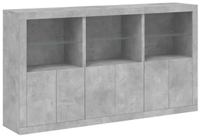 betonszürke tálalószekrény LED-világítással 181,5 x 37 x 100 cm