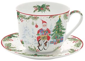 Joyful Santa porcelán reggeliző csésze+alj 400ml, díszdobozban