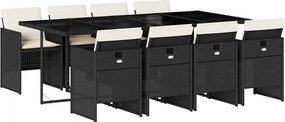 vidaXL 9 részes fekete polyrattan kerti étkezőgarnitúra párnákkal