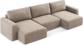 Bézs zsenília kinyitható-tárolóhelyes (U alakú) sarokkanapé Kona – Makamii