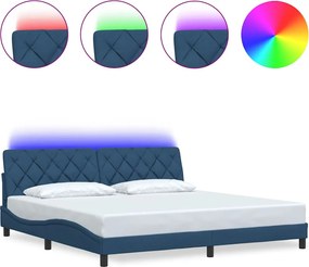 vidaXL kék szövet ágykeret LED-es matrac nélkül 200 x 200 cm