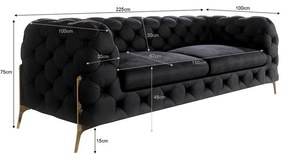 Fekete bársony kanapé 225 cm Chelsea Bis – Ropez