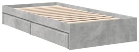 betonszürke szerelt fa ágykeret fiókokkal 75 x 190 cm