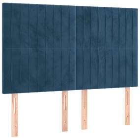 sötétkék bársony LED-es fejtámla 144x5x118/128 cm