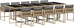 vidaXL 11részes vegyes bézs polyrattan kerti étkezőgarnitúra párnákkal