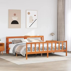 viaszbarna tömör fenyőfa ágykeret fejtámlával 200 x 200 cm