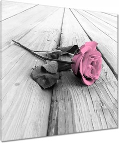 Vászonkép 90x90 Rózsa világos deszkákon