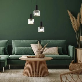 Csillár zsinóron CRISTAL 3xE27/60W/230V fekete