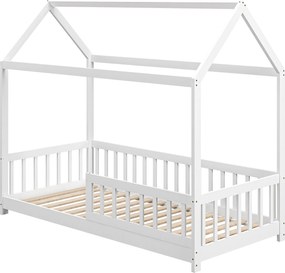HOMCOM Montessori Gyermekház Ágy, 90x190 cm, Gyerekágy Házforma 15 Ráccsal, Fenyőfából Készült Váz és Védőkorlátok, Fehér | Aosom