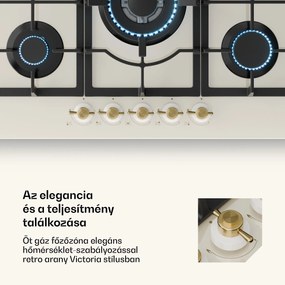 Klarstein Victoria 5, gázfőzőlap, 5 Sabaf égők, üvegkerámia, retró külső