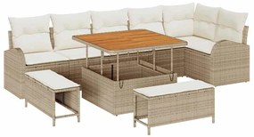 vidaXL Kerti Kanapé Szett párnával 9 pcs Bézs polirattan