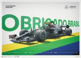 Művészeti nyomat Mercedes-AMG Petronas F1 Team - Lewis Hamilton - Obrigado Brasil - 2021