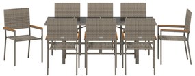 9 darabos Kerti Étkező Szett Szürke Poli Rattan