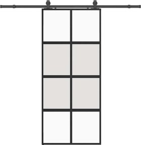 vidaXL fekete edzett üveg tolóajtó fémszerelék szettel 90x205 cm