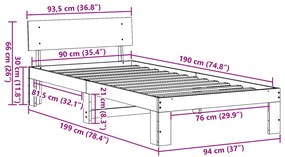 ágykeret fejtámlával Fehér 90x190 cm Tömör fenyőfa