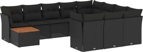 vidaXL 11 részes fekete polyrattan kerti ülőgarnitúra párnákkal