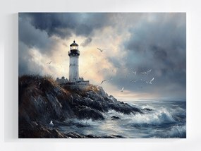 Vászonkép Canvas Tájkép Tenger Hullámok Tengerpart Sirály Lámpa 80x60