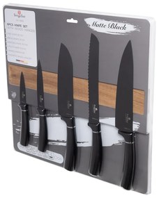 Matt fekete 6 részes rozsdamentes acél késkészlet akácfa mágneses akasztóval Berlinger Haus Matte Black